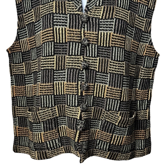 Vintage French Rags Artsy Geometric Print Knit Holiday Chic Substantial Vest 2 - Picture 4 of 11